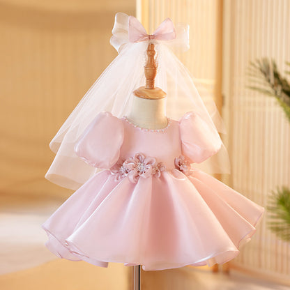 Children's Pink Party Dress with Flowers