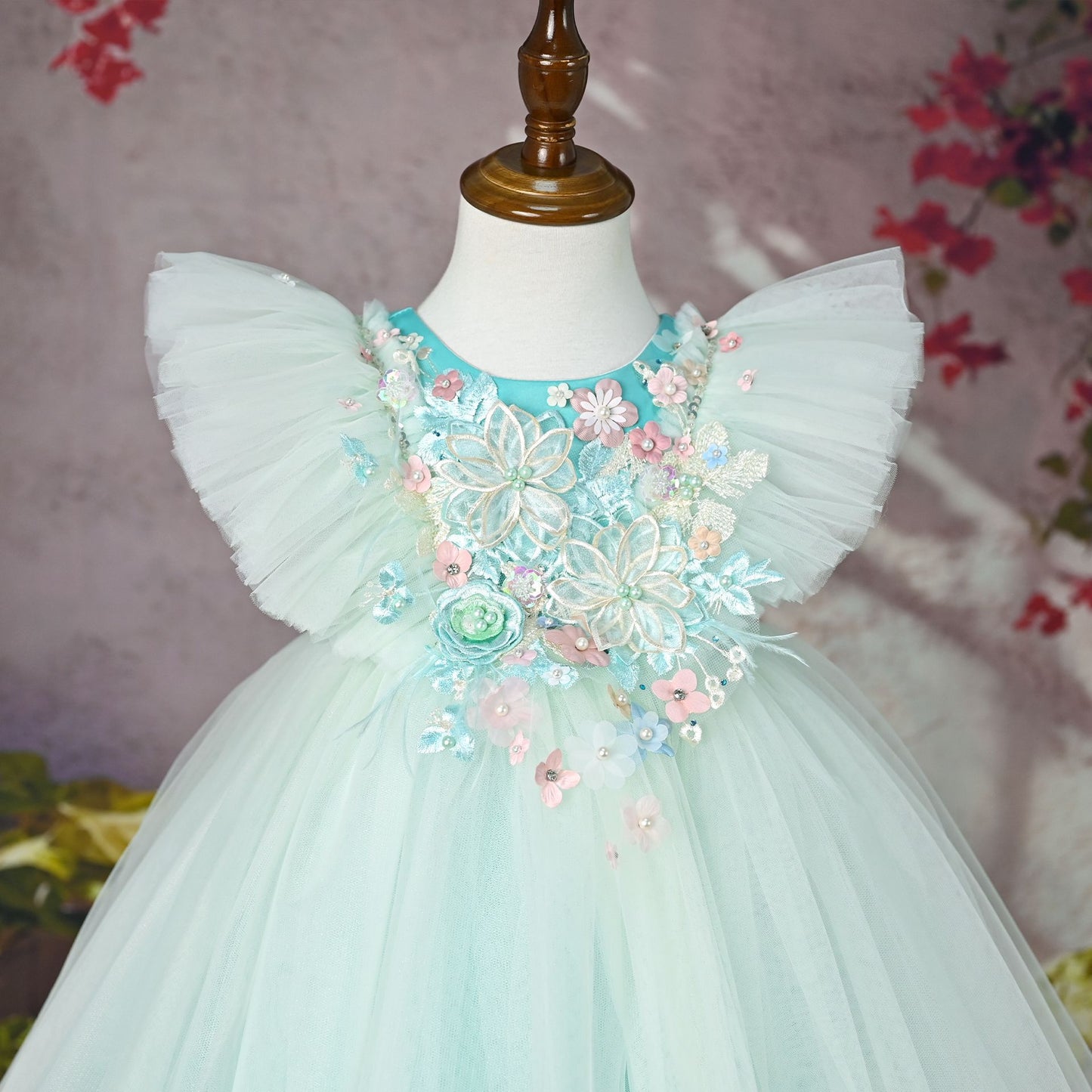 Blue Floral Party Dress for Girls