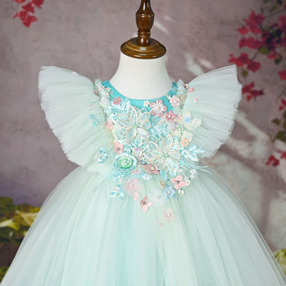 Blue Floral Party Dress for Girls