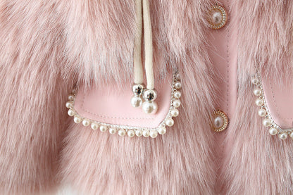 Girls’ Fur Coat with Pearl Detail