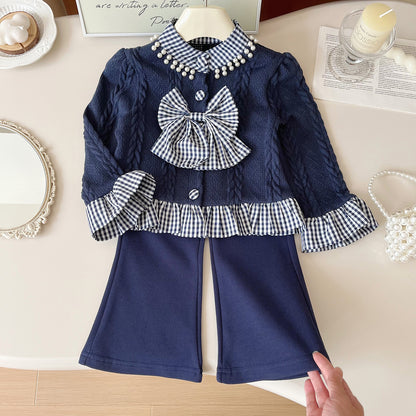 Girls' Checkered Outfit with Bow