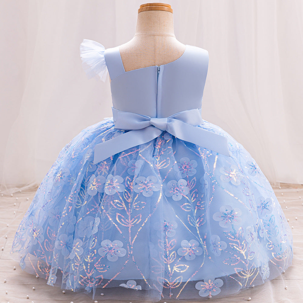 فستان حفلات للأطفال مع زهور وقوس 