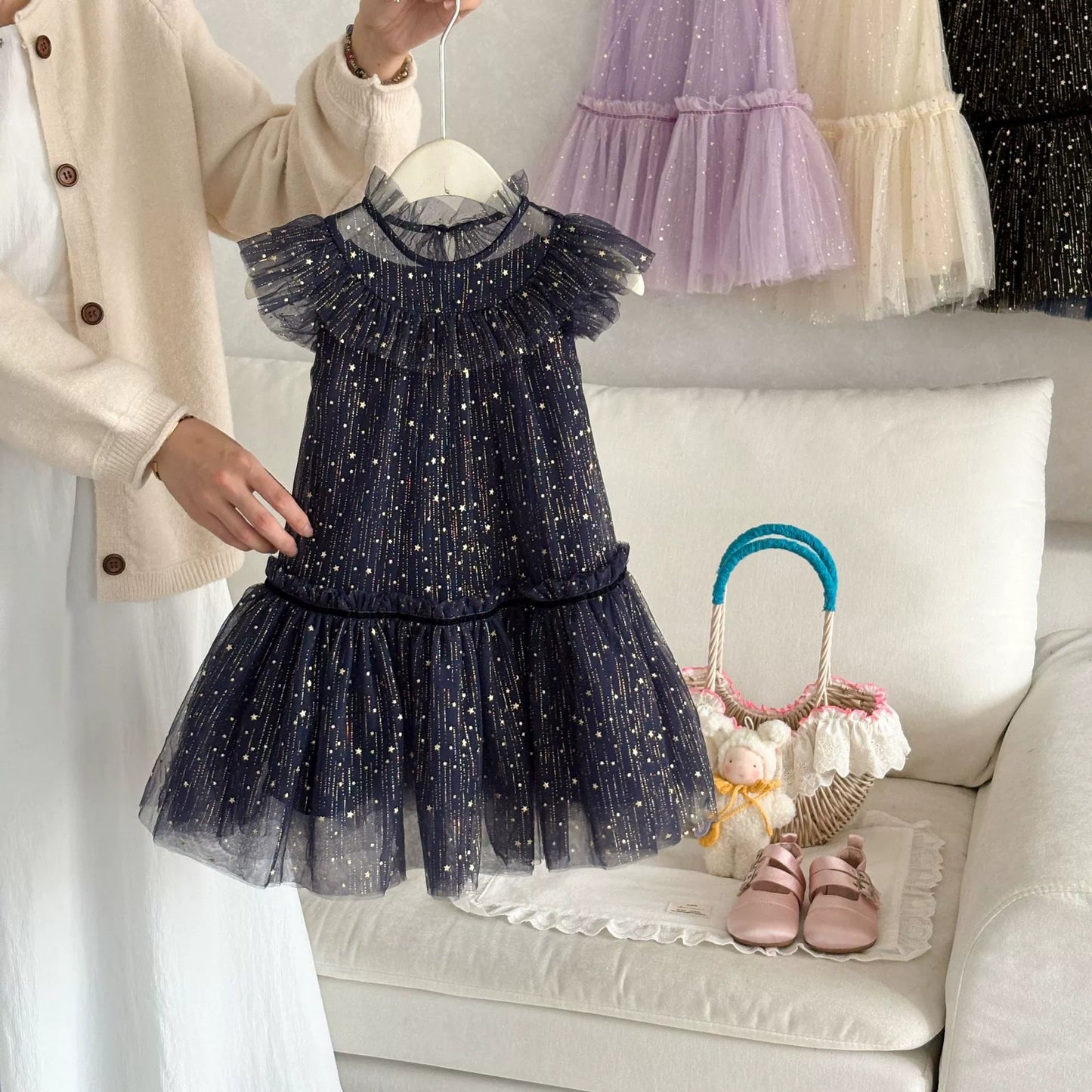 Girls' Tulle Dress with Small Stars