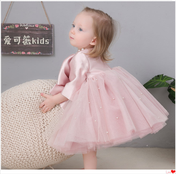 Vestido de fiesta infantil con perlas y lazo
