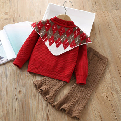 Infant Knit Outfit Set with Checkered Collar