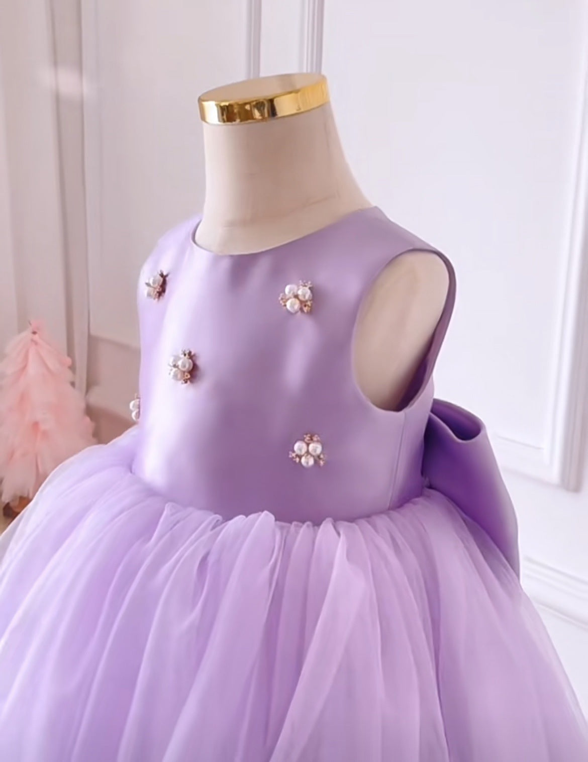 Children's Party Dress Purple with Pearls
