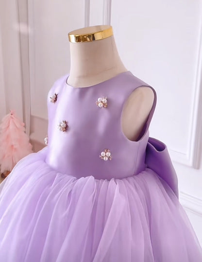 Children's Party Dress Purple with Pearls