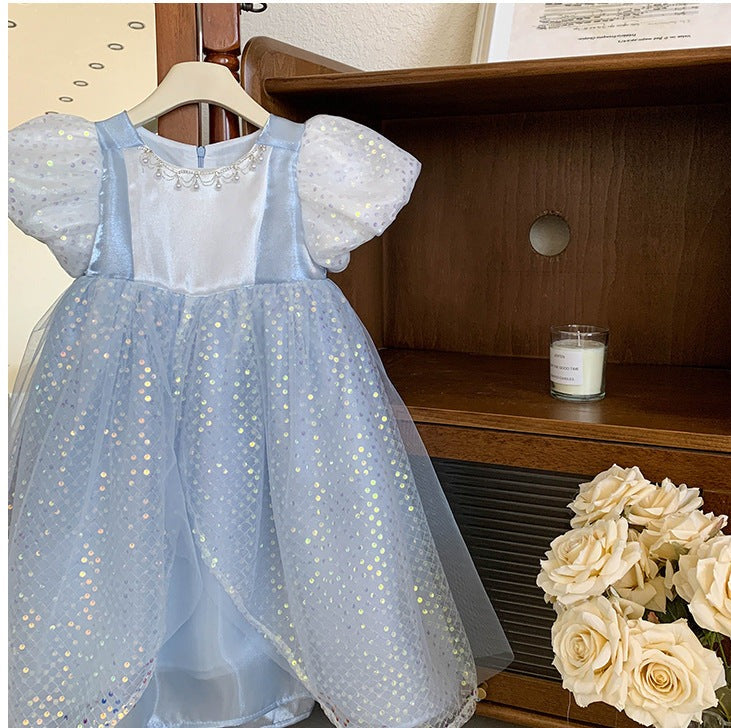 Vestido de lentejuelas azules para niños 
