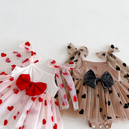 Girls' Dress with Hearts and Small Bow