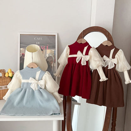 Children's Dress with Bow and Puff Sleeves