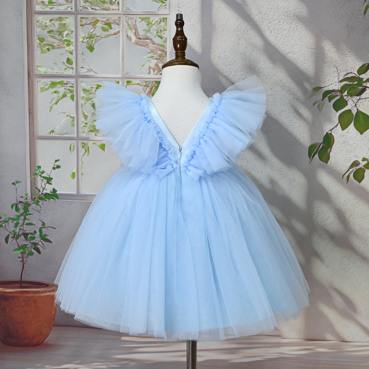 Flower Children Girls Flying Sleeve Tulle Princess Dress