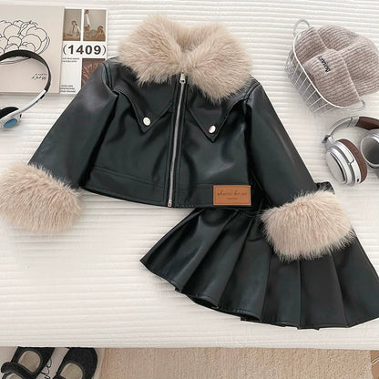 Children's Set in Faux Leather and Faux Fur