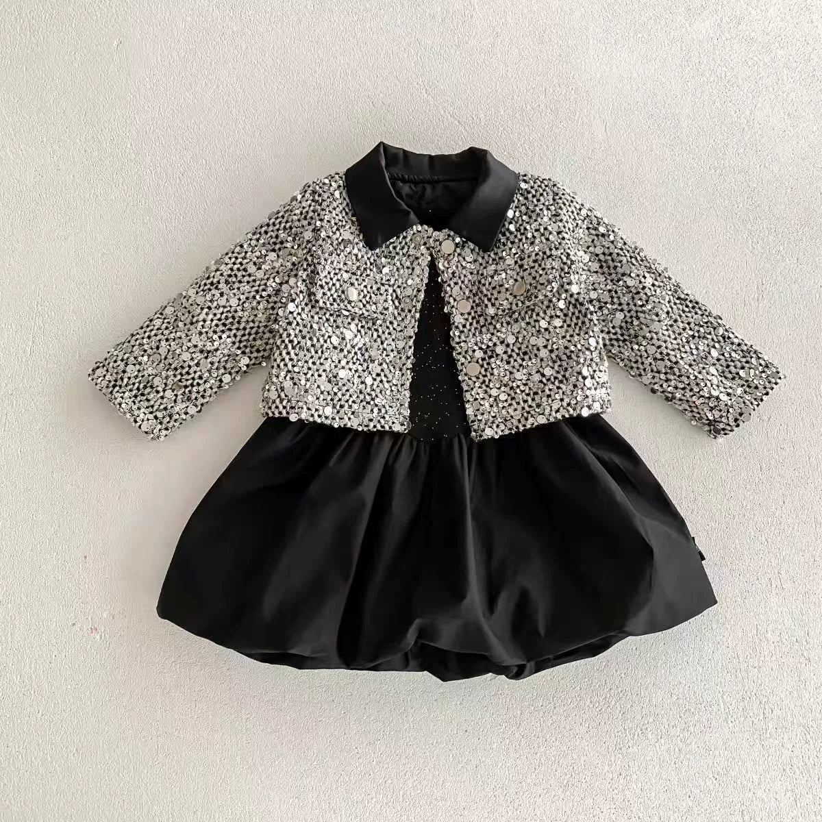 Children's Dress + Jacket, Black, Shiny