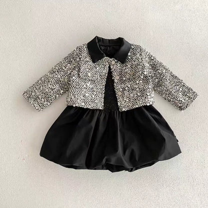 Children's Dress + Jacket, Black, Shiny