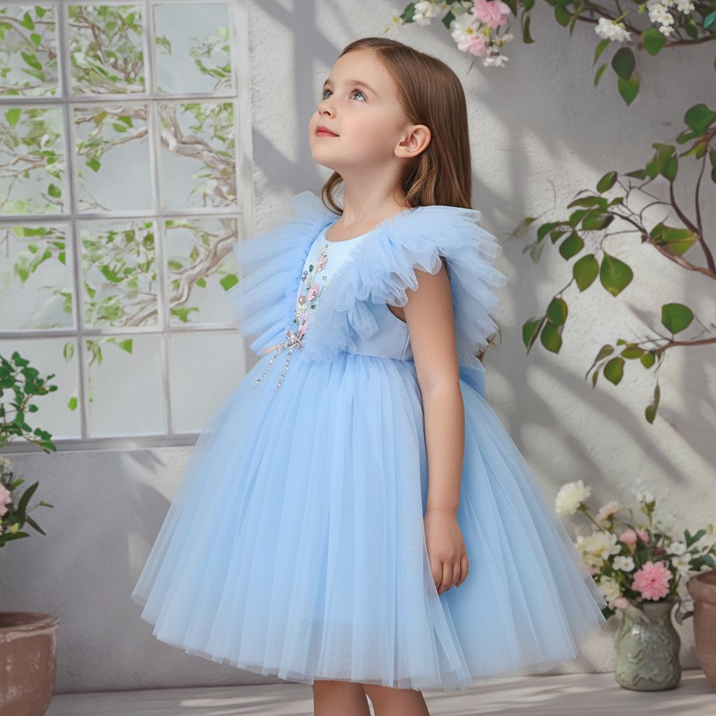 Flower Children Girls Flying Sleeve Tulle Princess Dress