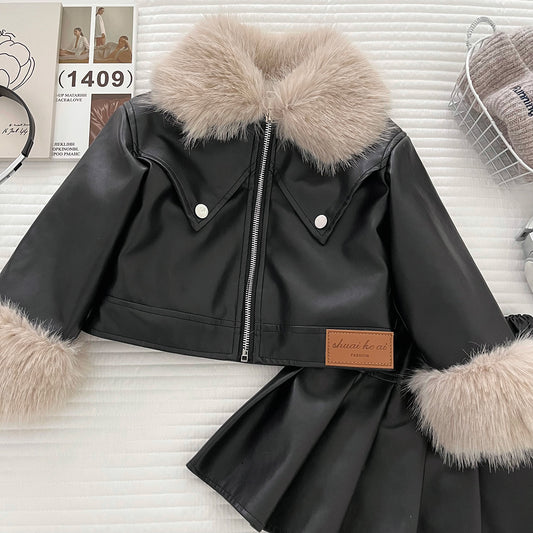 Children's Set in Faux Leather and Faux Fur