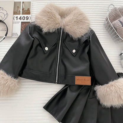 Children's Set in Faux Leather and Faux Fur