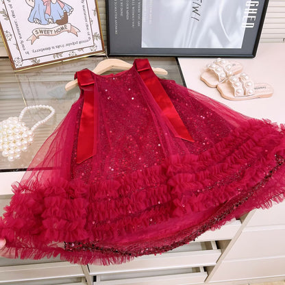 Shiny Tulle Children's Dress with Bow