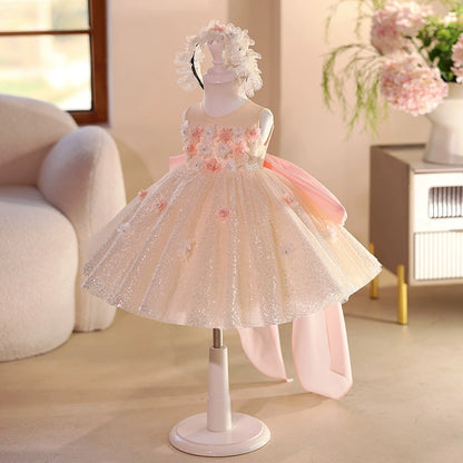 Children's Party Dress with Sparkling Floral Design