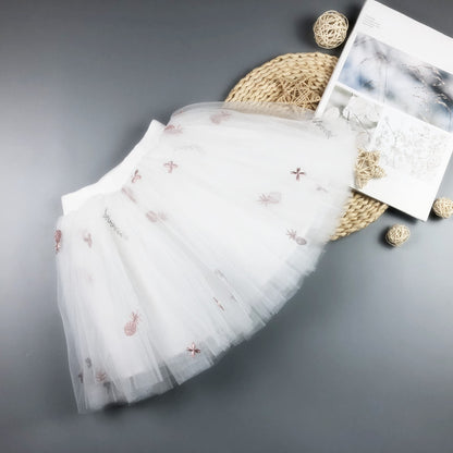 Falda infantil de tul con bordado de piña 