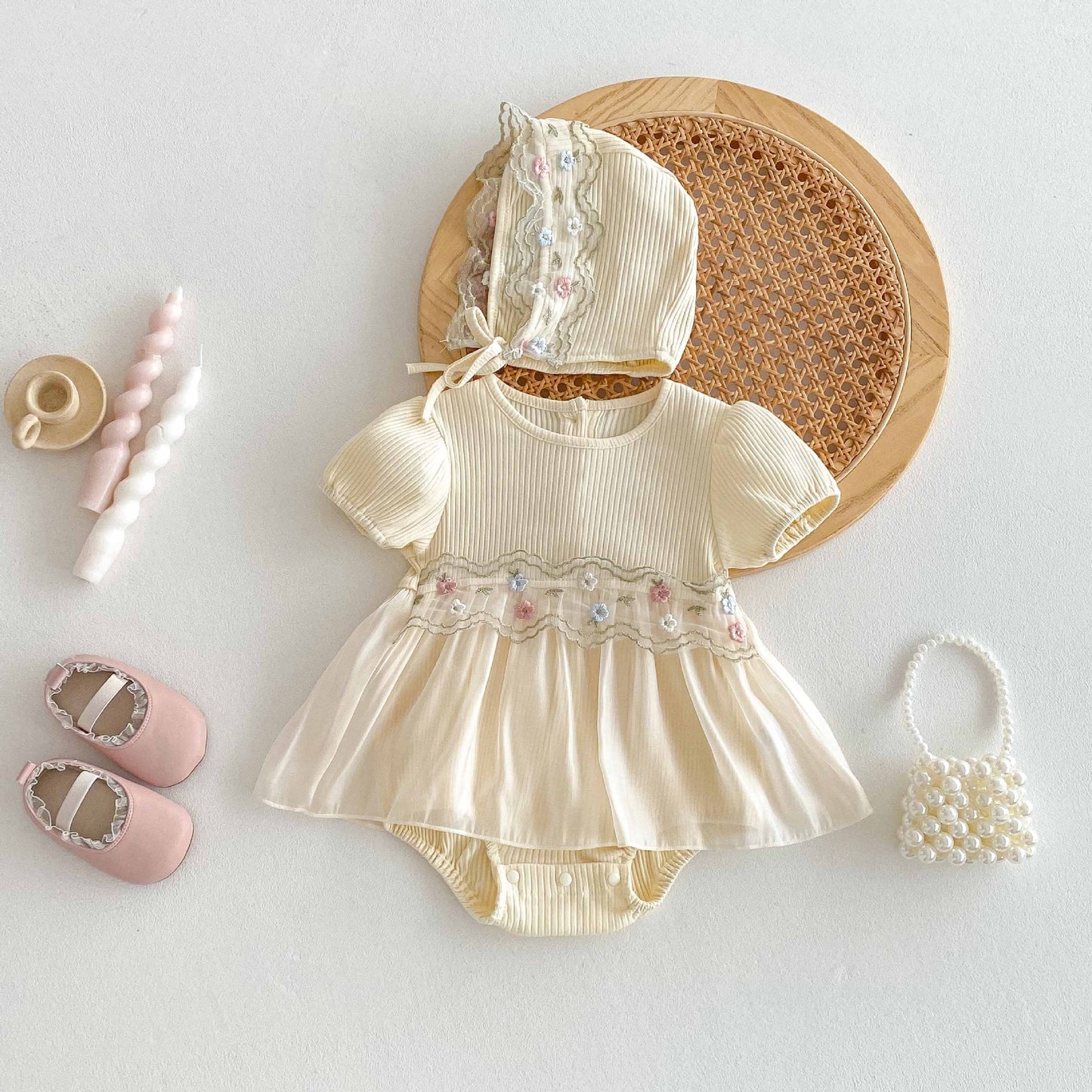 Girls' Bodysuit with Flowers and Tulle