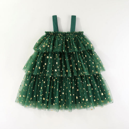 Vestido infantil verde estrellas