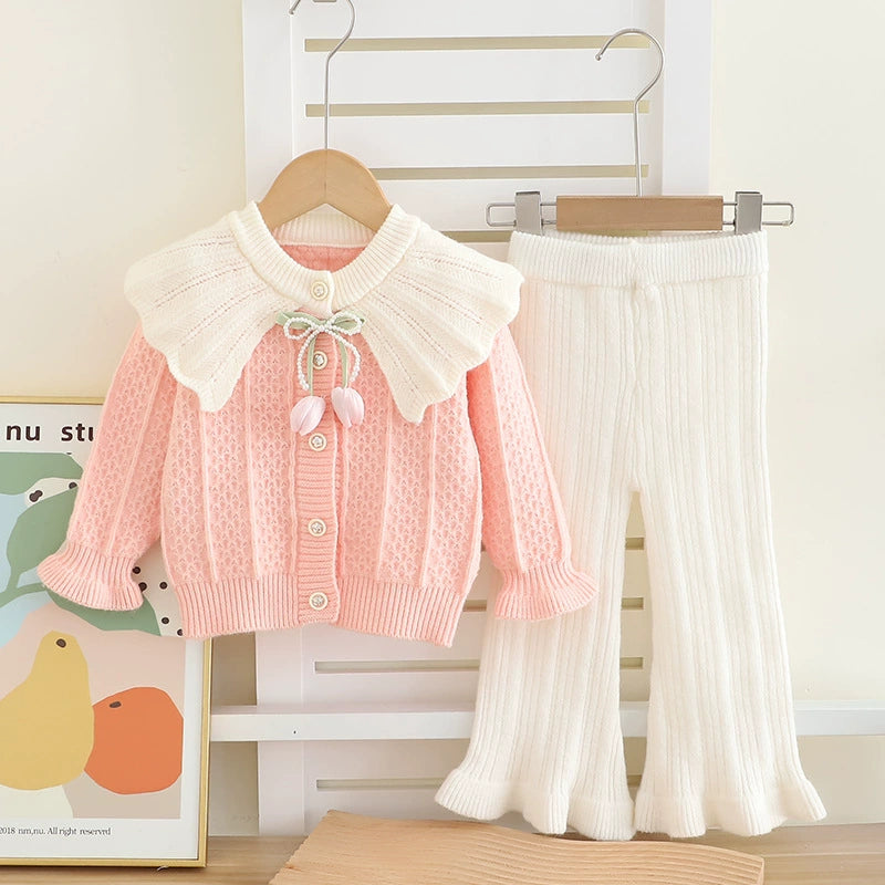 Children's Knitted Set with Bow and Flower
