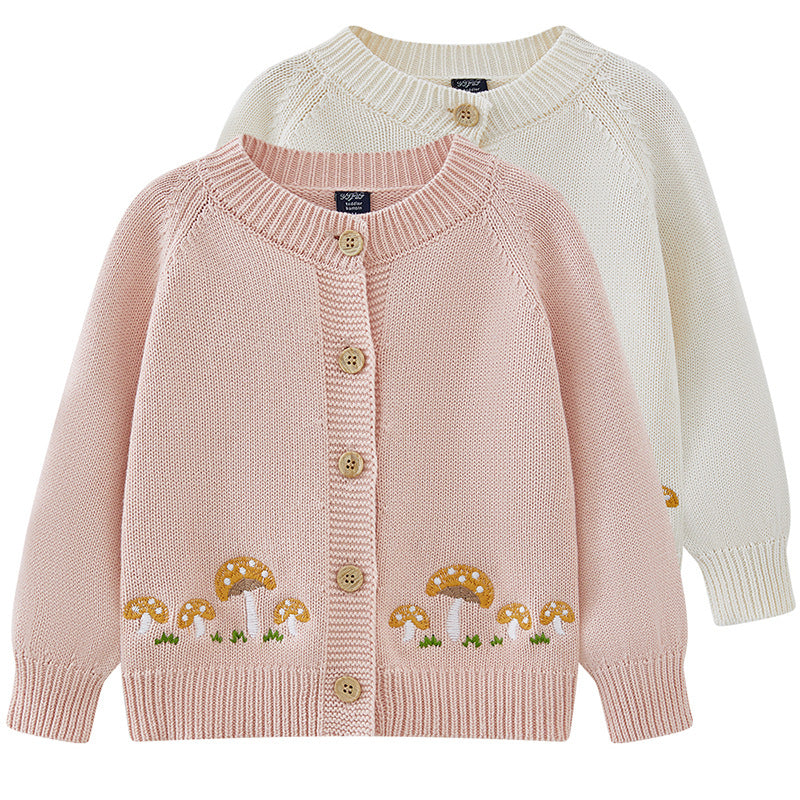Children's Knitted Cardigan with Mushroom Design