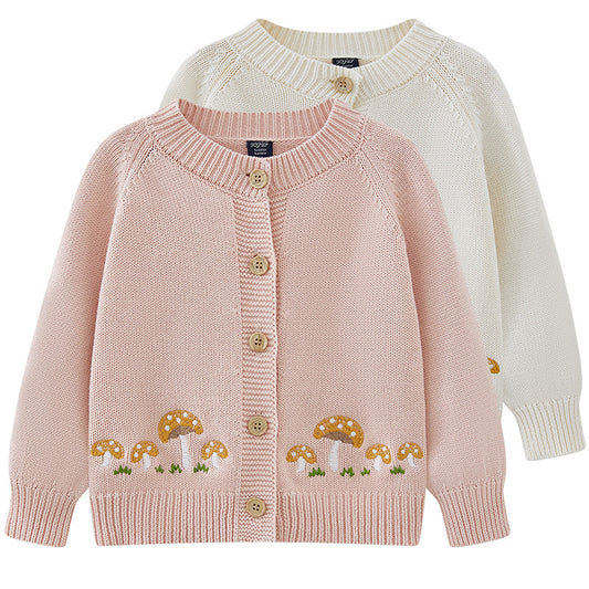 Children's Knitted Cardigan with Mushroom Design