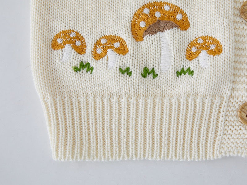 Children's Knitted Cardigan with Mushroom Design