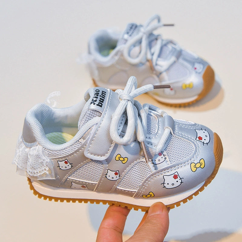 Kids' Sneakers with Cute Kitten and Bow