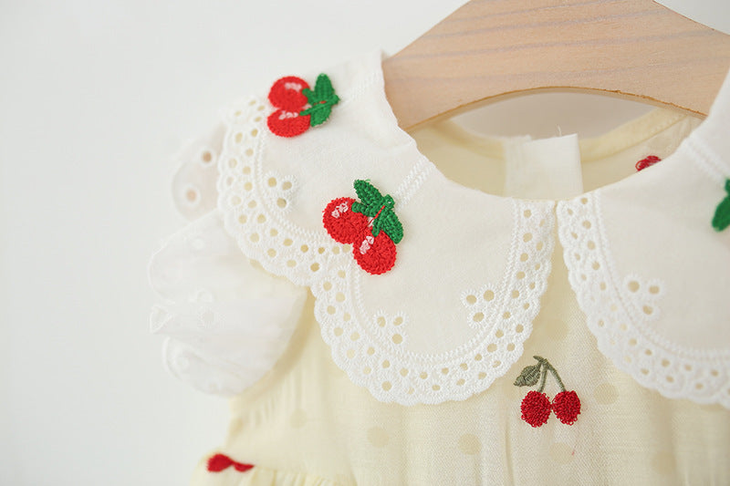 Children's Dress with Cherry Embroidery