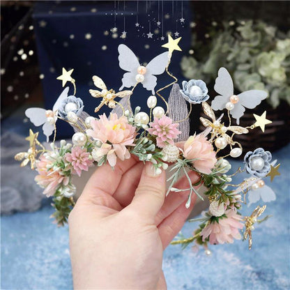 Tiara infantil de mariposas y flores 