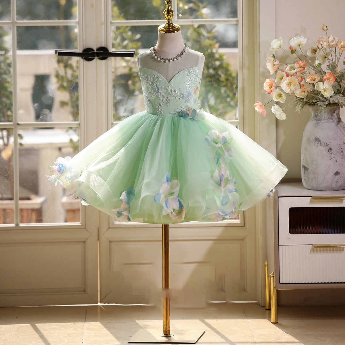 Green Tulle Tail Tuxedo Up Dance Party Evening Dress