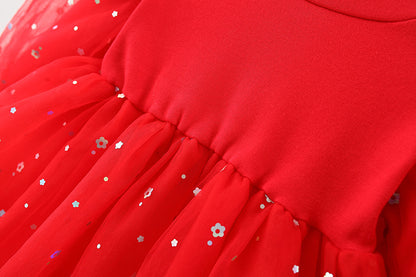 Vestido infantil con flores rojas 