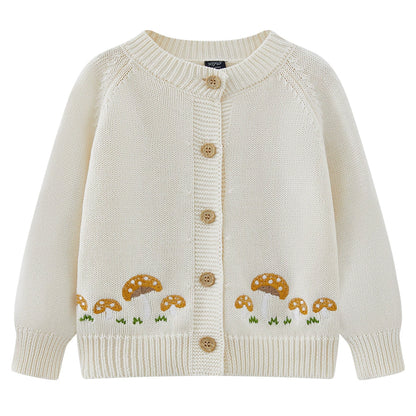 Children's Knitted Cardigan with Mushroom Design