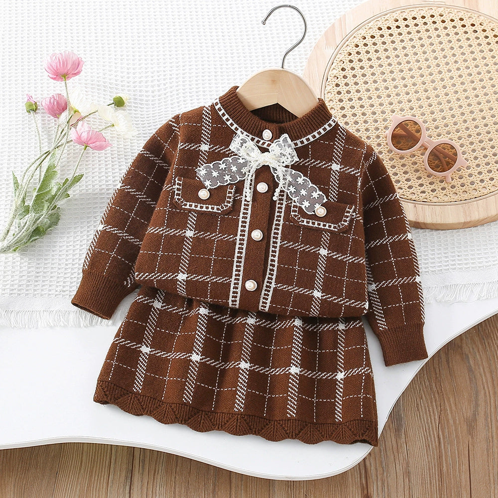 Girls' Checkered Outfit with Bow