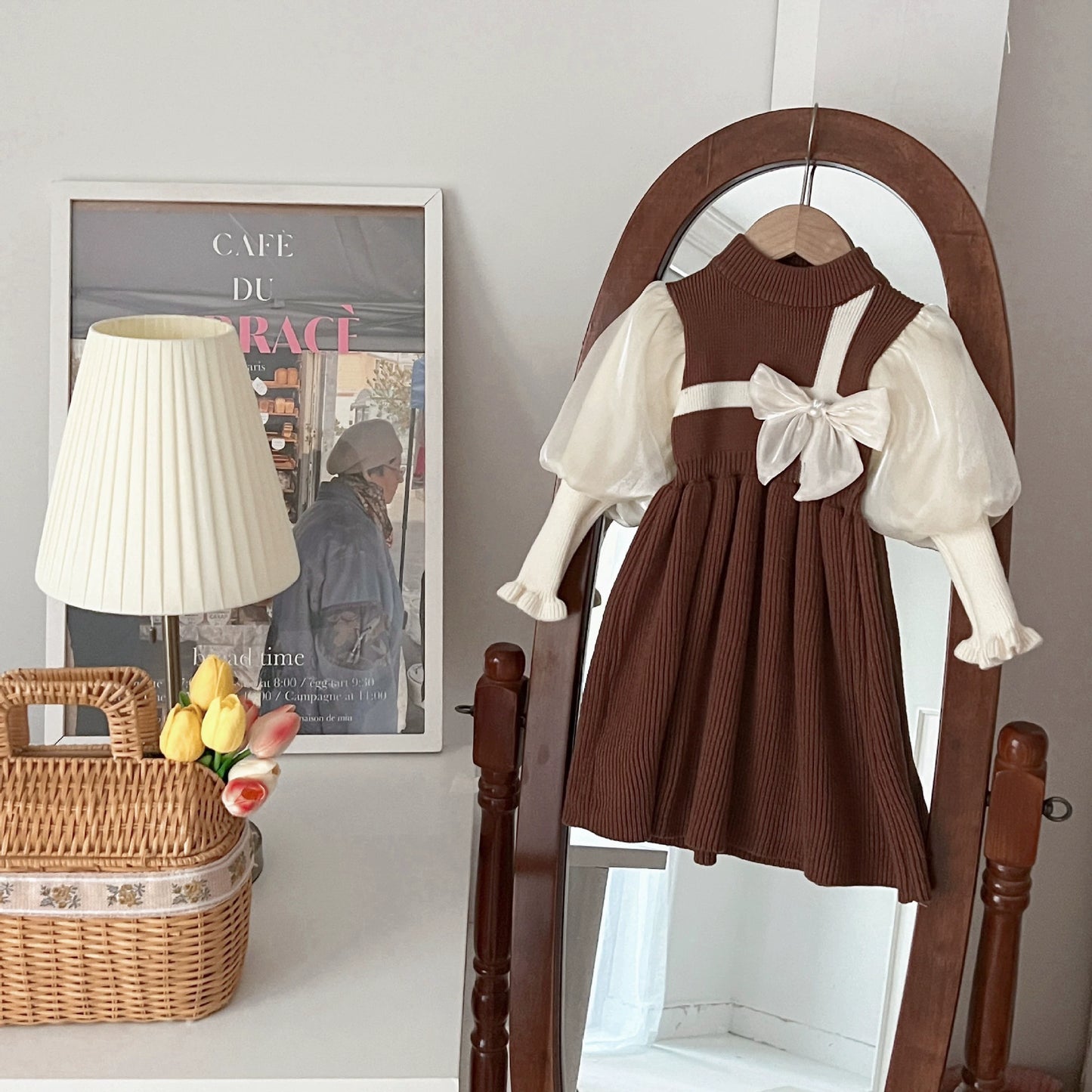 Children's Dress with Bow and Puff Sleeves