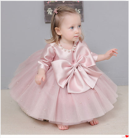 Vestido de fiesta infantil con perlas y lazo