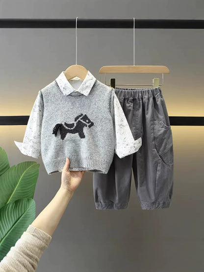 Children's 3-Piece Knitted Set with Little Horse Design