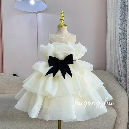 Childern Birthday Dress for Kids Girl Fashion Solid Flowers Princess Dresses