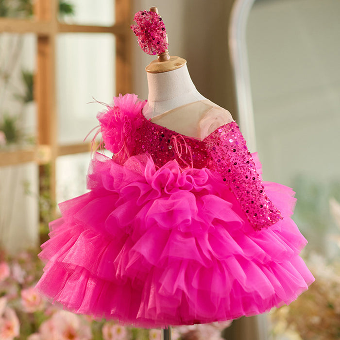 Pink Children's Dress with Floral Collar