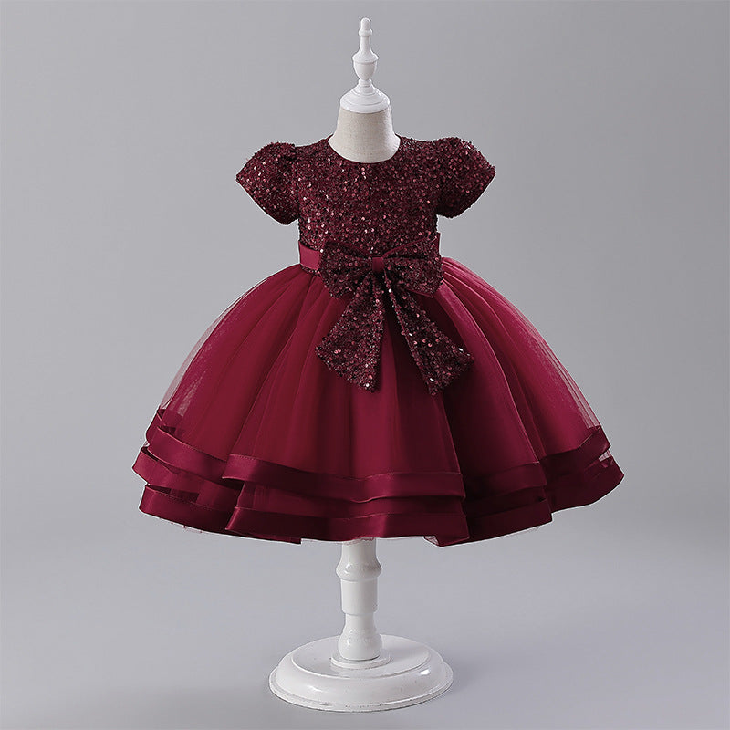 فستان أطفال لامع مع فيونكة 