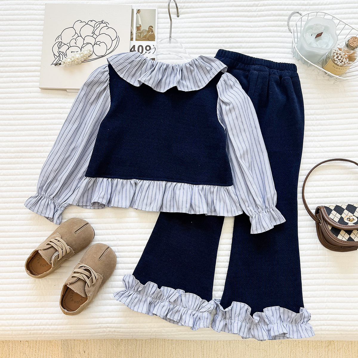 Children's Set with Ruffles and Pearl Buttons