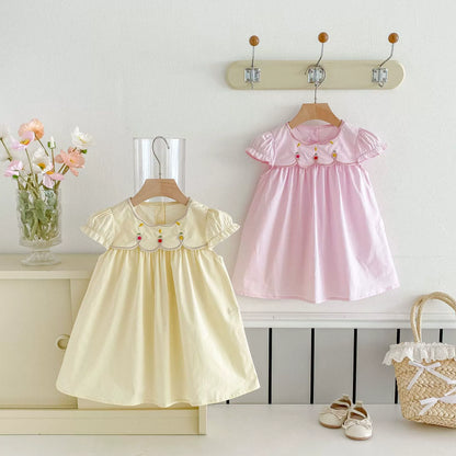Children's Dress with Little Flowers and Ruffled Sleeves