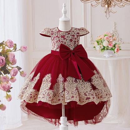 Children's Party Dress with Flowers and Bow