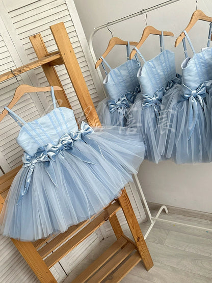 Blue Party Dress with Bows