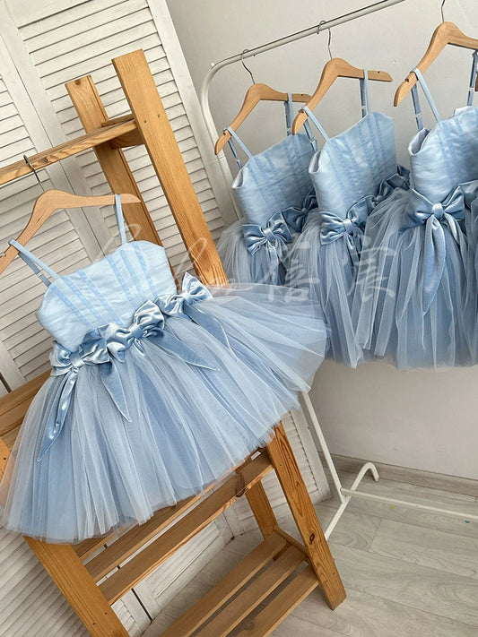 Blue Party Dress with Bows
