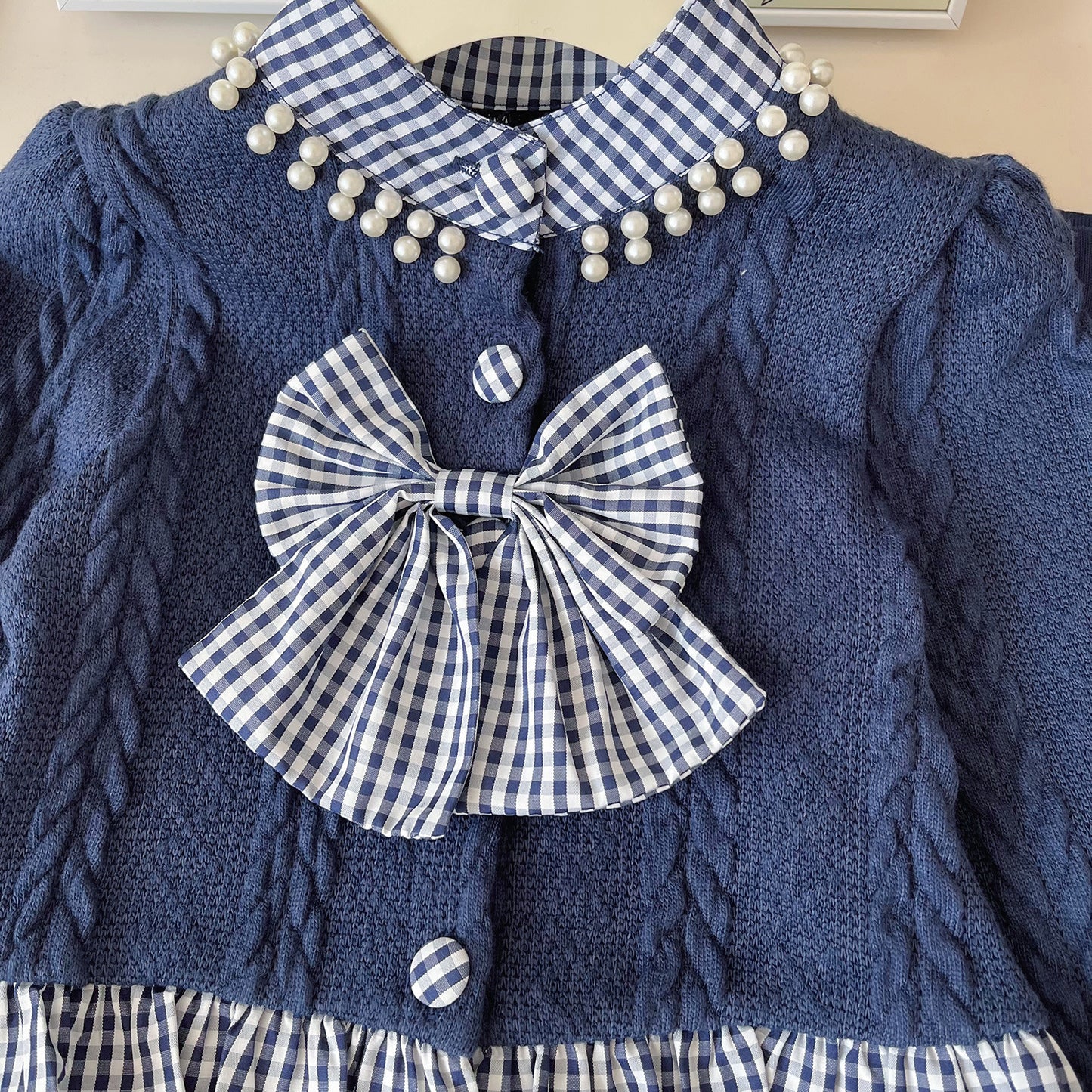 Girls' Checkered Outfit with Bow