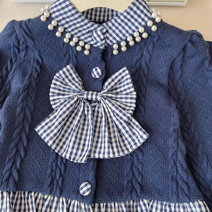 Girls' Checkered Outfit with Bow